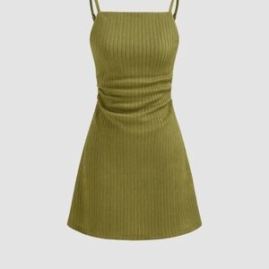 Cider Green Sheath Mini Dress Spaghetti Strap Casual